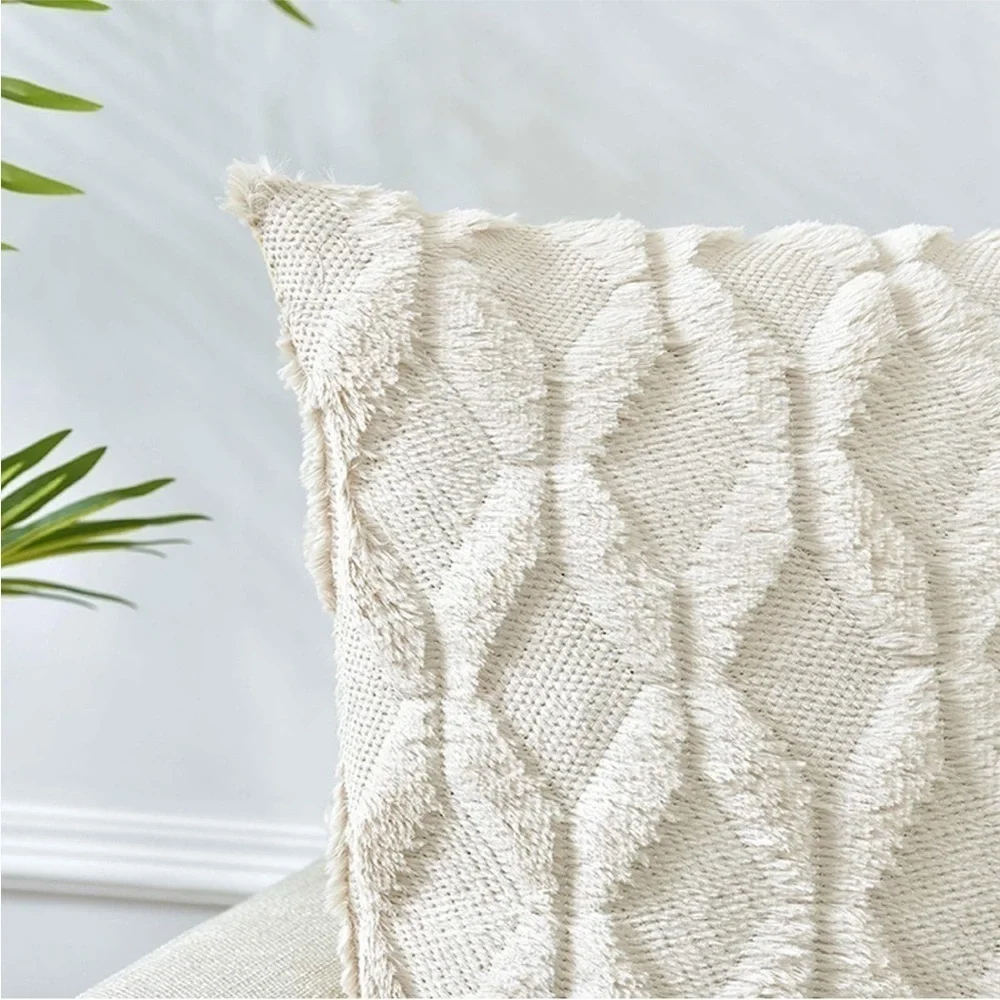 Light Cream Farmhouse Pillow Cover Furry Faux Luxury Soft Warm Pillow Case Set